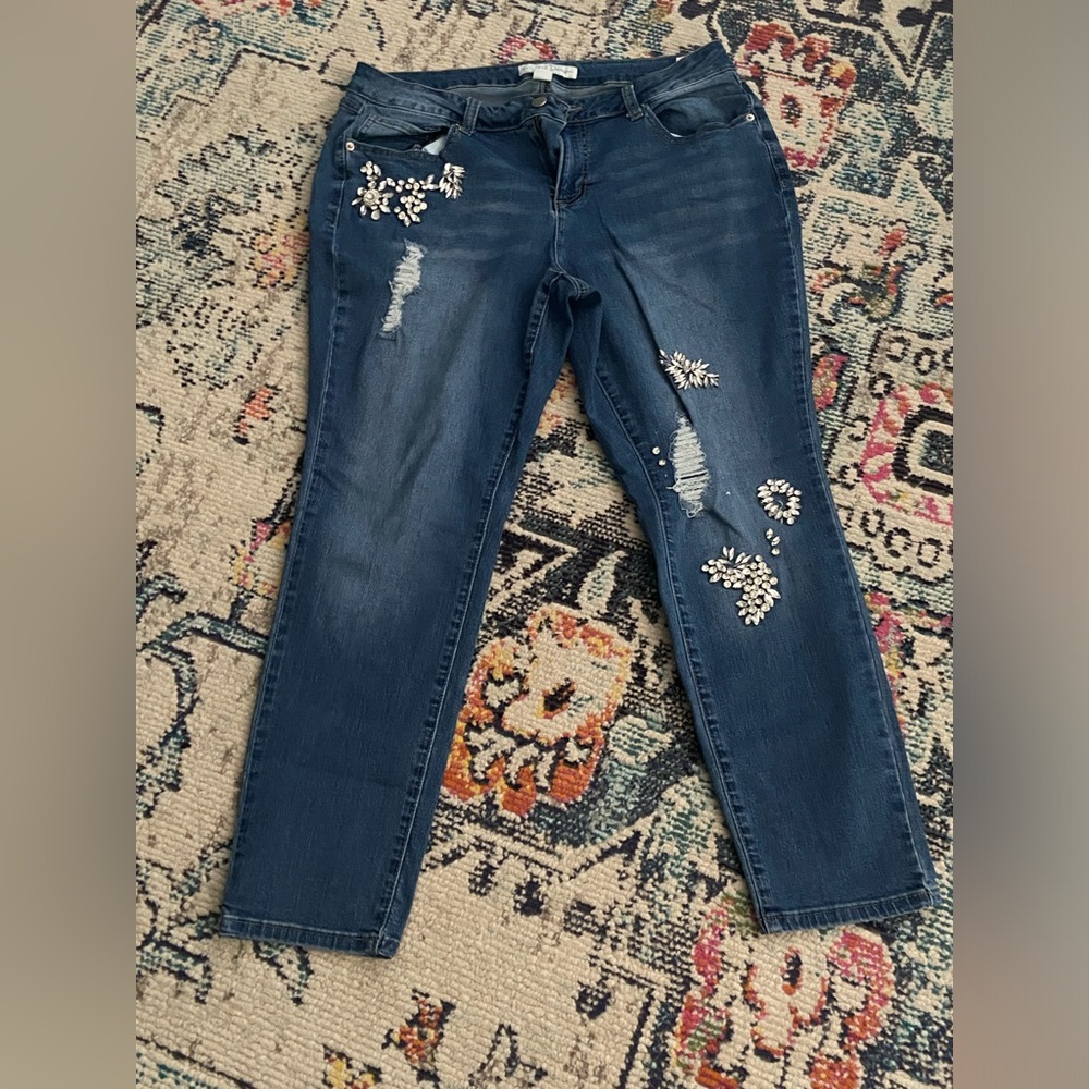 Cato Jeans with rhinestone detail and distressing size 16W